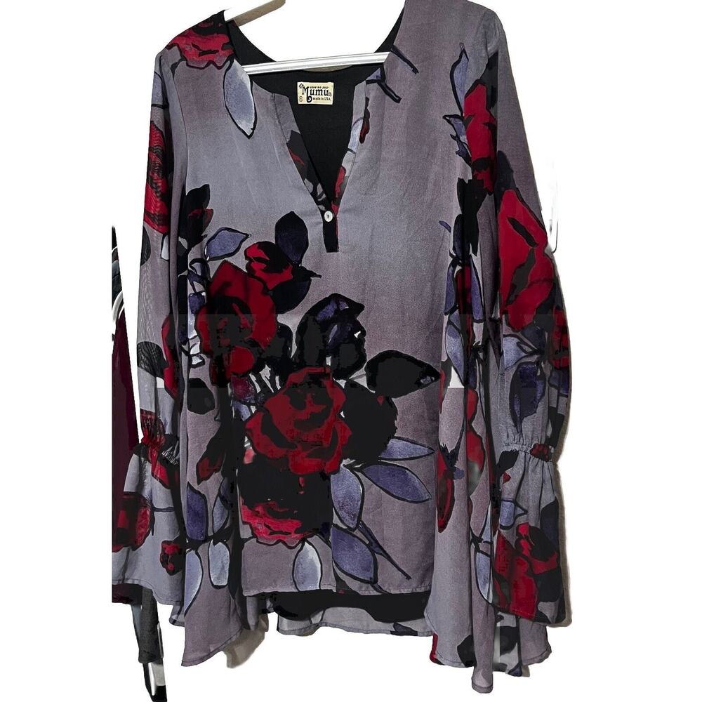 Show Me Your MuMu Perveen Blouse Purple Floral Long Sleeve Tunic Top Size M